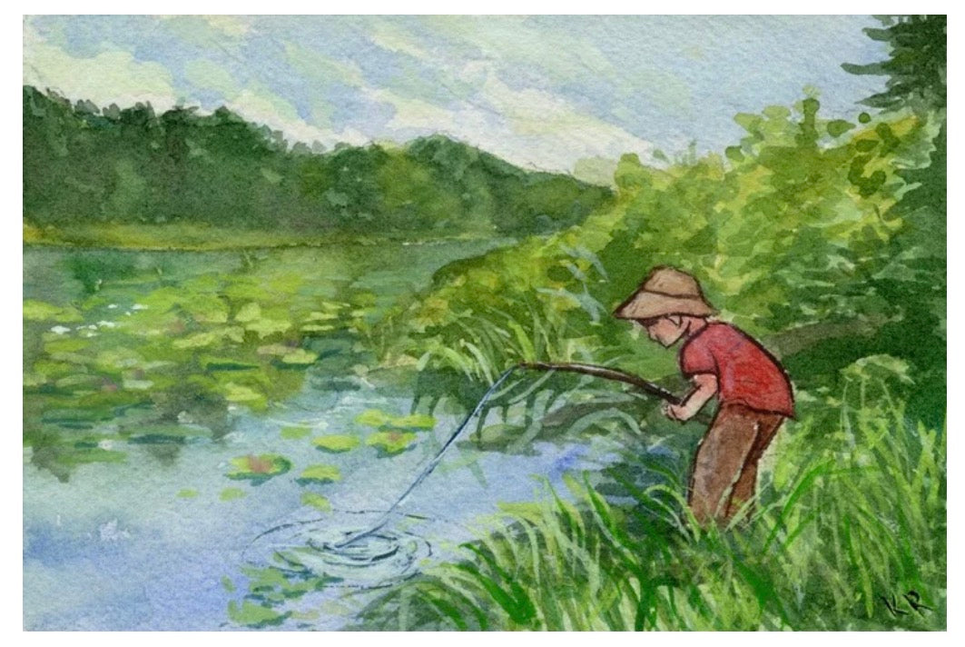 Gone Fishing 4in by 6in Watercolor